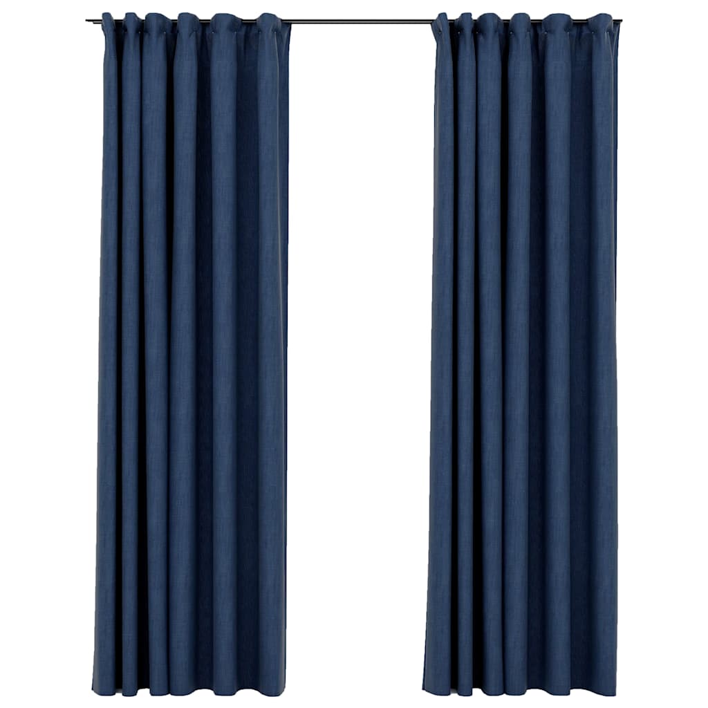 Verdunkelungsvorhänge Haken Leinenoptik 2 Stk. Blau 140x245cm
