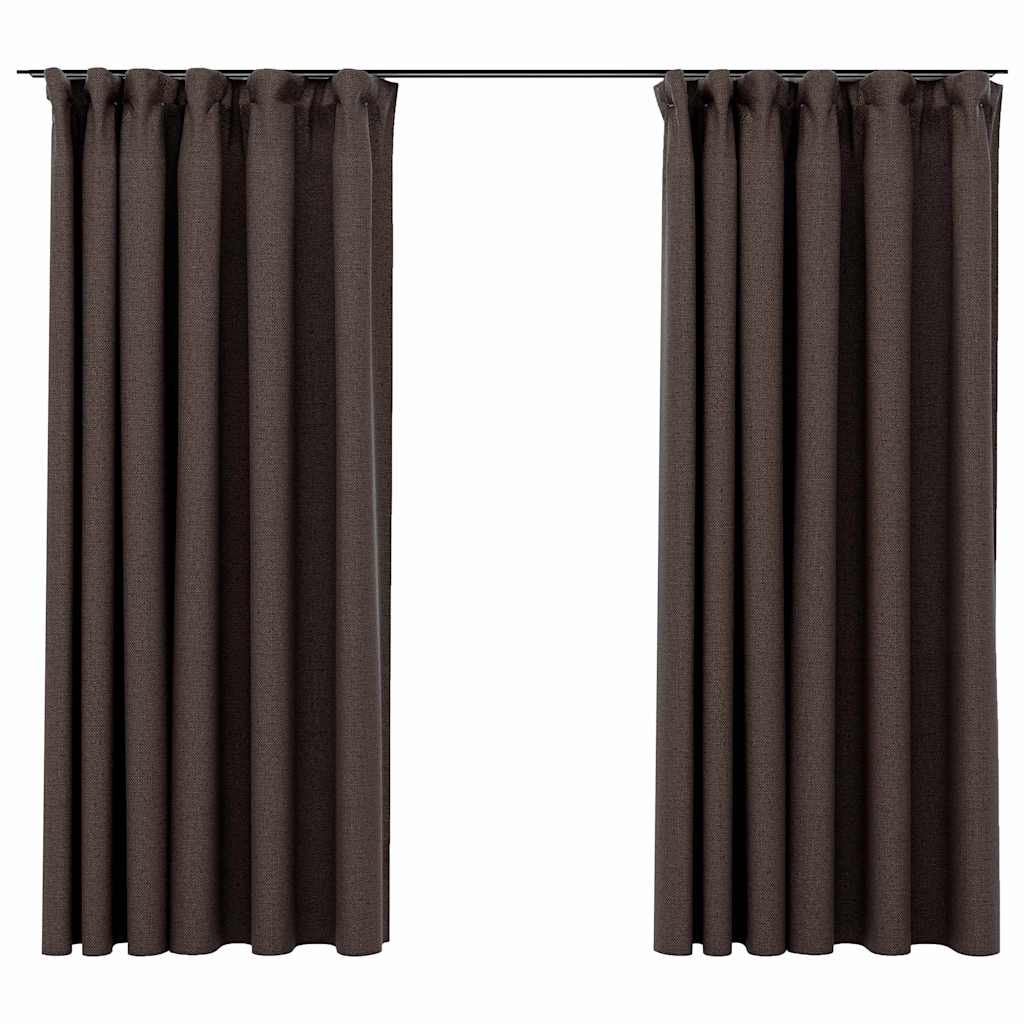 Verdunkelungsvorhänge Haken Leinenoptik 2 Stk. Taupe 140x175 cm