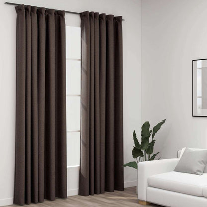 Verdunkelungsvorhänge Haken Leinenoptik 2 Stk. Taupe 140x225 cm