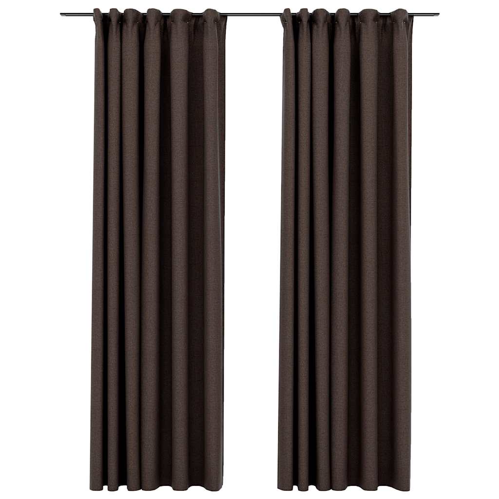 Verdunkelungsvorhänge Haken Leinenoptik 2 Stk. Taupe 140x245 cm