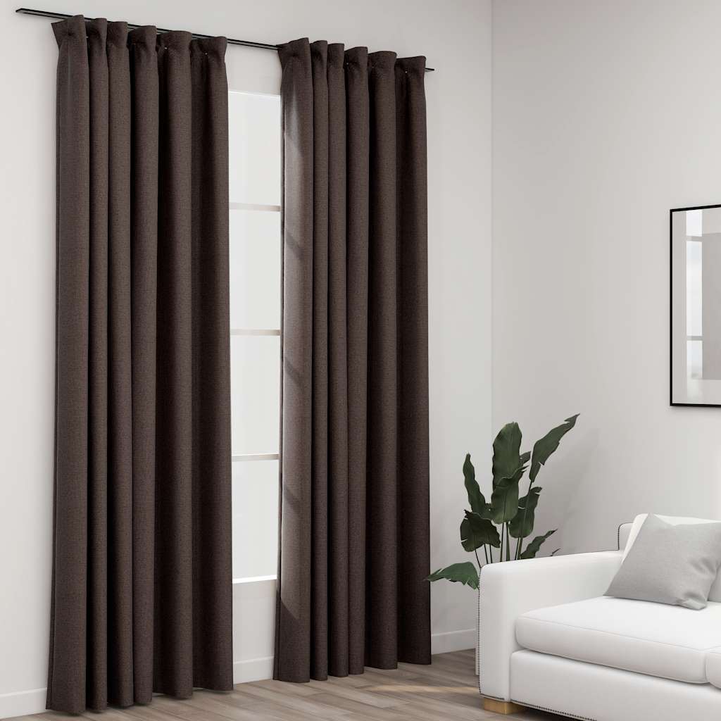 Verdunkelungsvorhänge Haken Leinenoptik 2 Stk. Taupe 140x245 cm