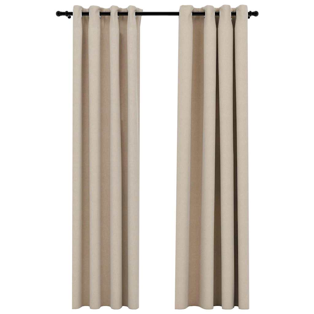 Verdunkelungsvorhänge 2 Stk. Ösen Leinenoptik Beige 140x225 cm