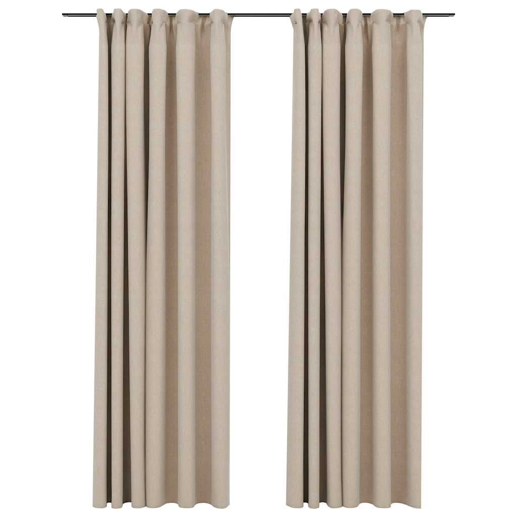 Verdunkelungsvorhänge 2 Stk. Haken Leinenoptik Beige 140x225 cm