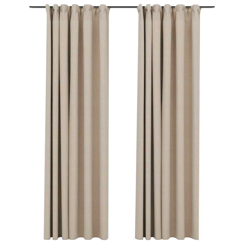 Verdunkelungsvorhänge Haken Leinenoptik 2 Stk. Beige 140x245 cm