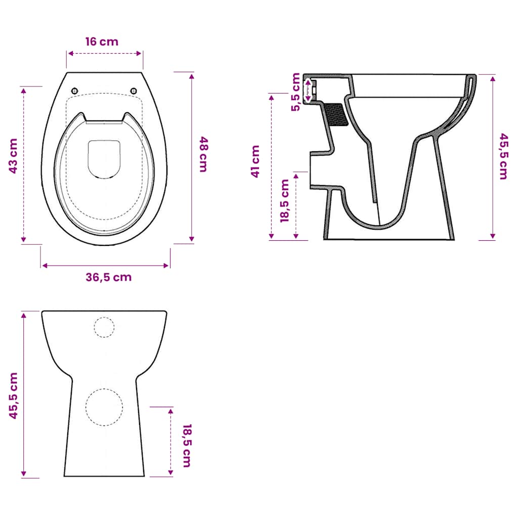 Randloses WC 7 cm Extra Höhe Soft-Close Keramik Schwarz