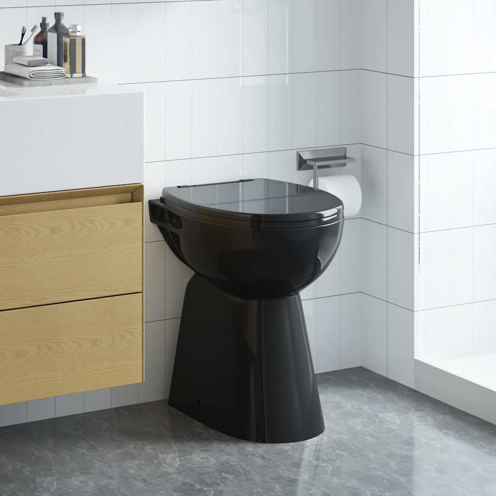 Randloses WC 7 cm Extra Höhe Soft-Close Keramik Schwarz