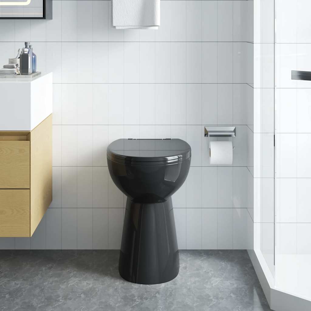 Randloses WC 7 cm Extra Höhe Soft-Close Keramik Schwarz