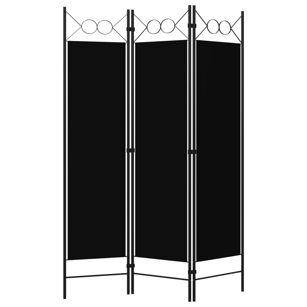 3-tlg. Raumteiler Schwarz 120 x 180 cm