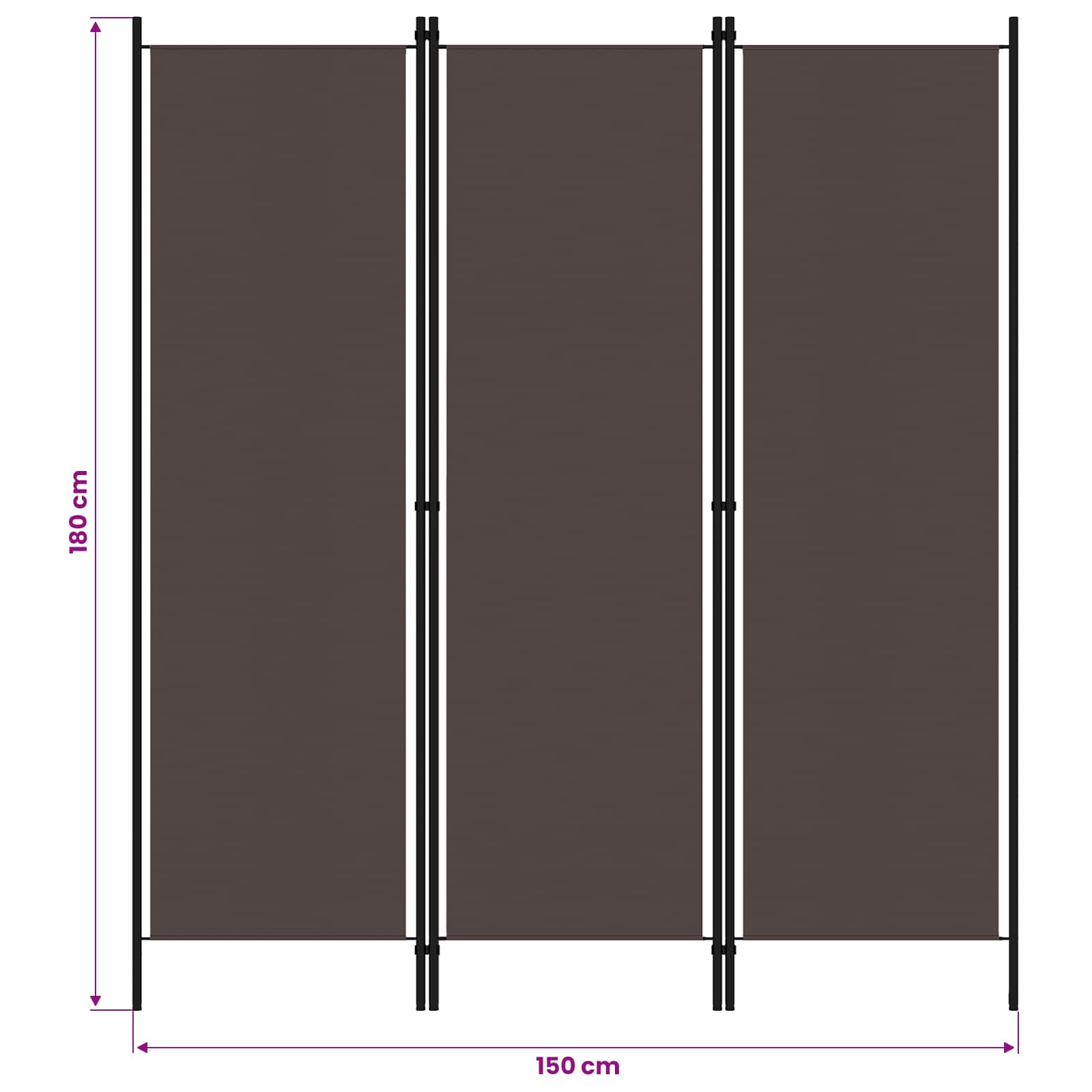 3-tlg. Raumteiler Braun 150x180 cm