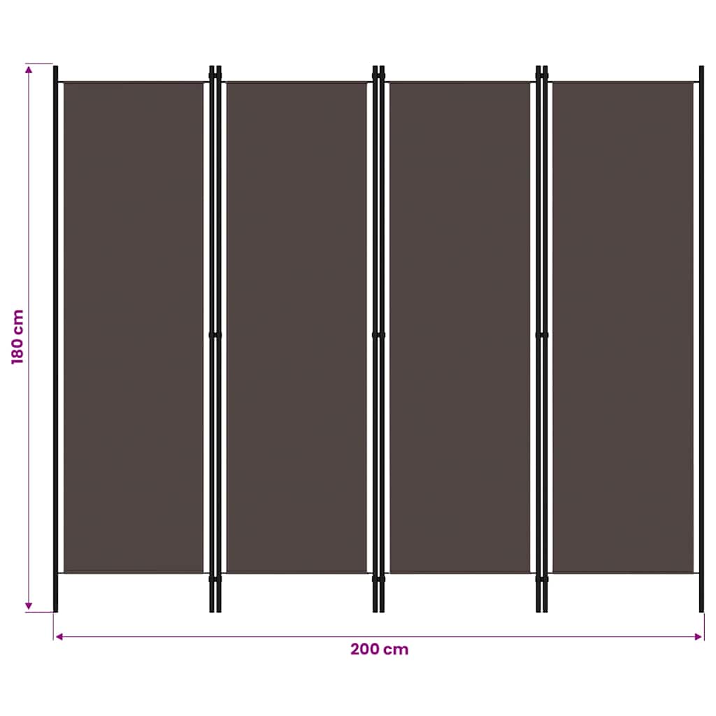 4-tlg. Raumteiler Braun 200x180 cm