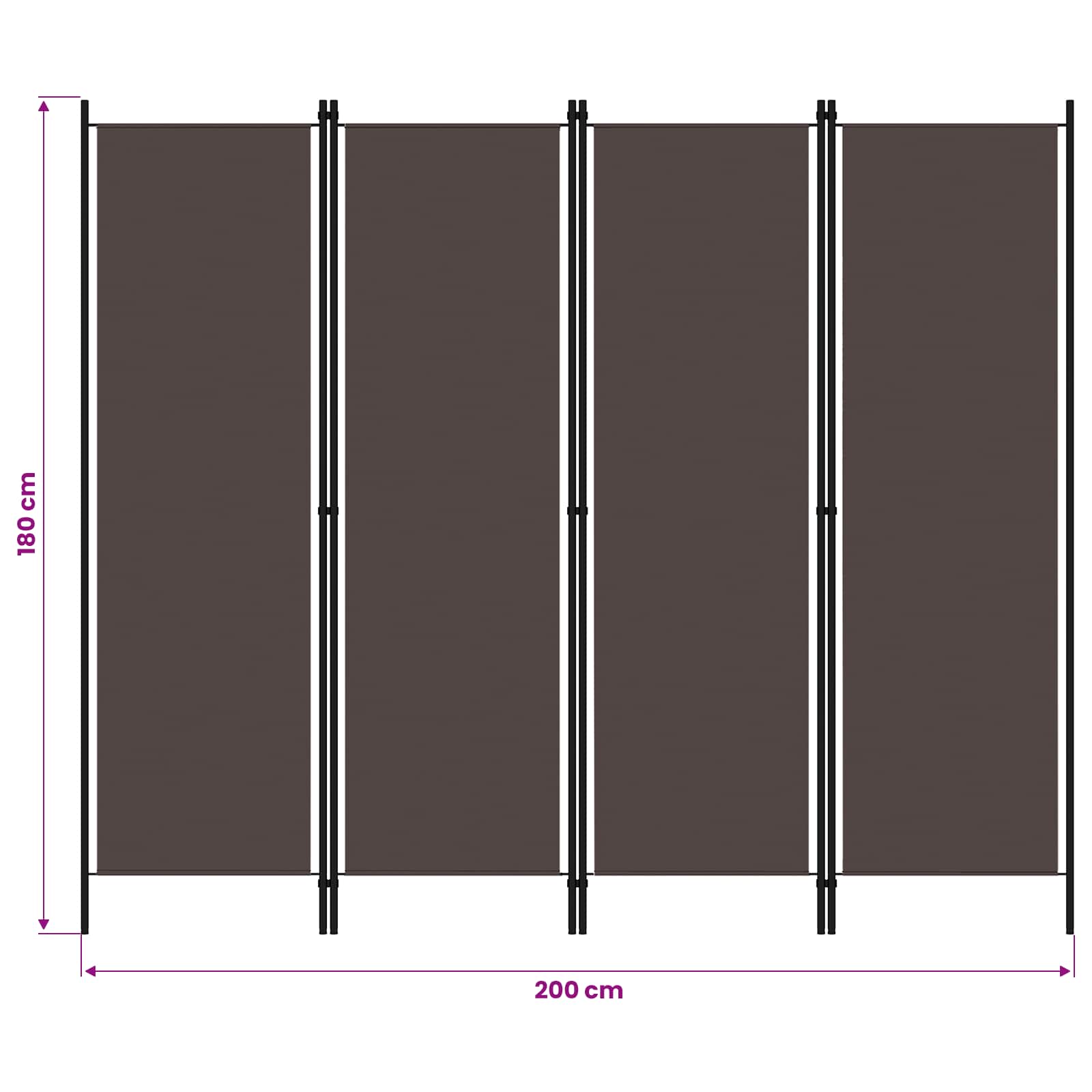 4-tlg. Raumteiler Braun 200x180 cm
