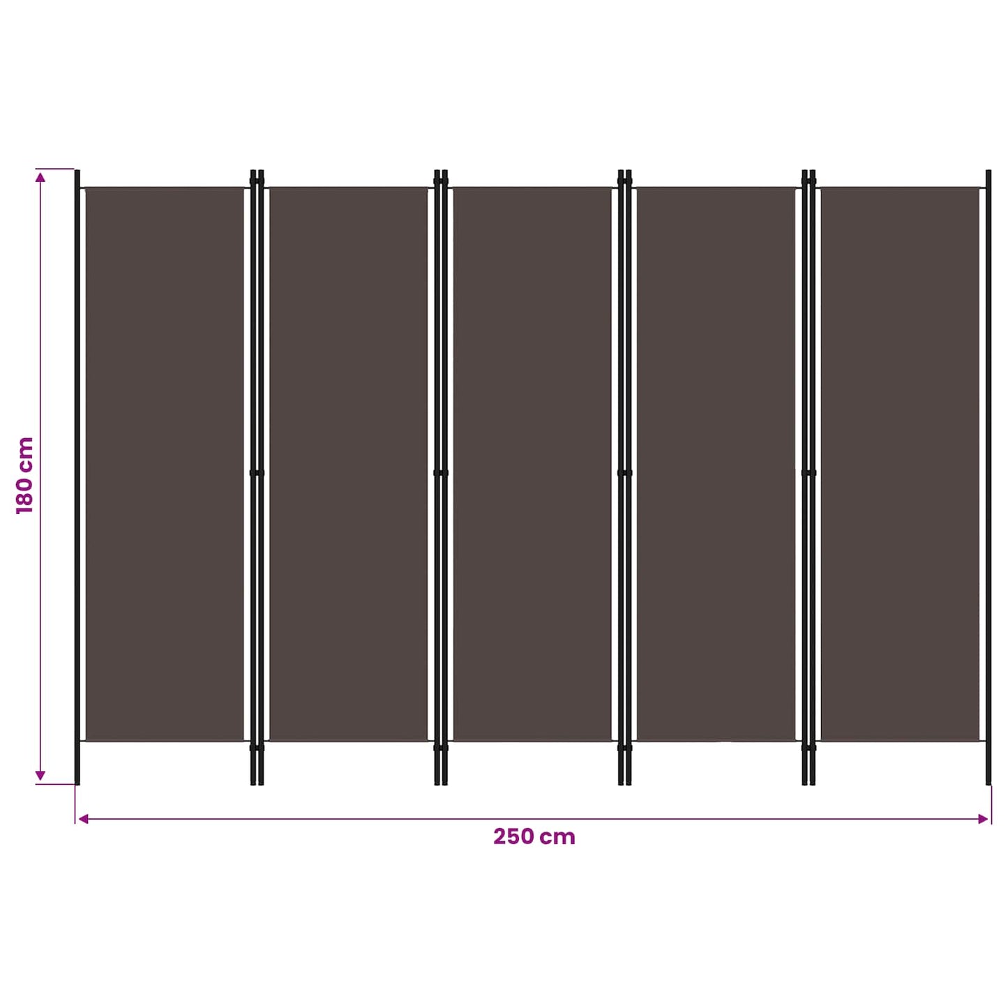 5-tlg. Raumteiler Braun 250x180 cm