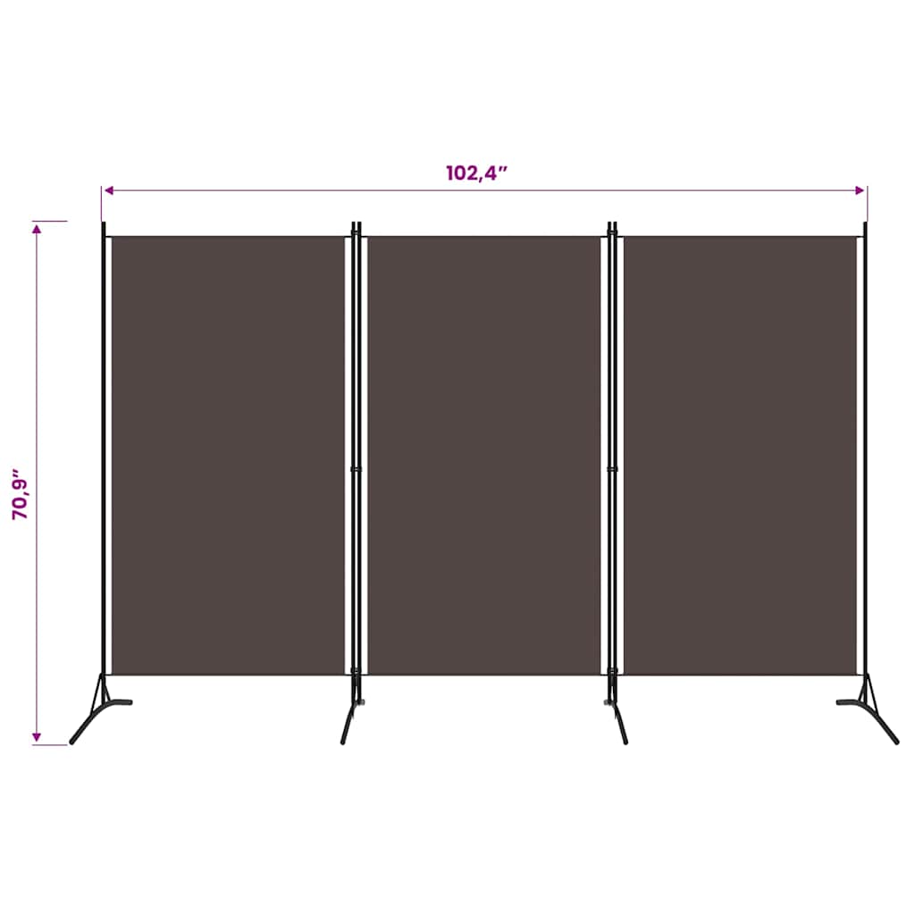 3-tlg. Raumteiler Braun 260x180 cm