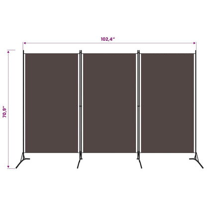 3-tlg. Raumteiler Braun 260x180 cm
