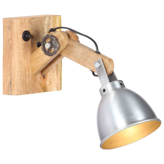 Wandlampe E27 Silbern Mango Massivholz und Eisen