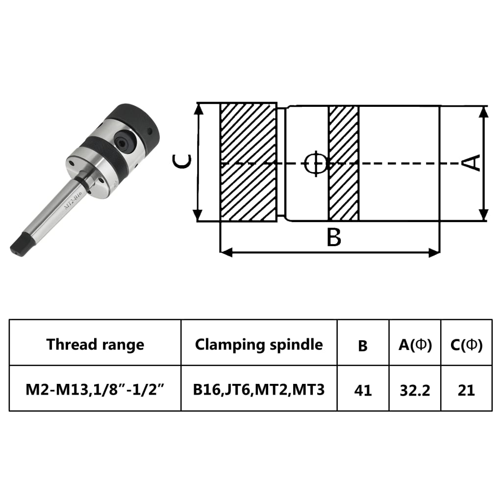 Bohrfutter TC13-B16 mit MT2-Schaft für Innengewinde M2-M13