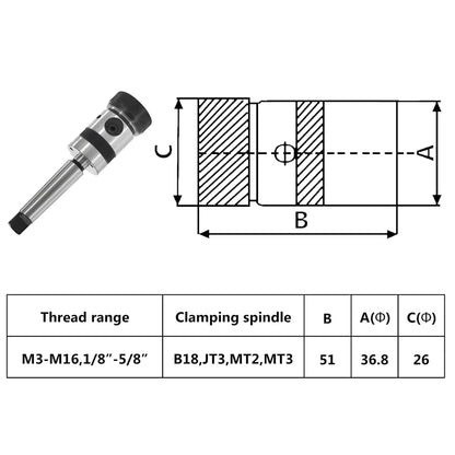 Bohrfutter TC16-B18 mit MT3-Schaft für Innengewinde M3-M16