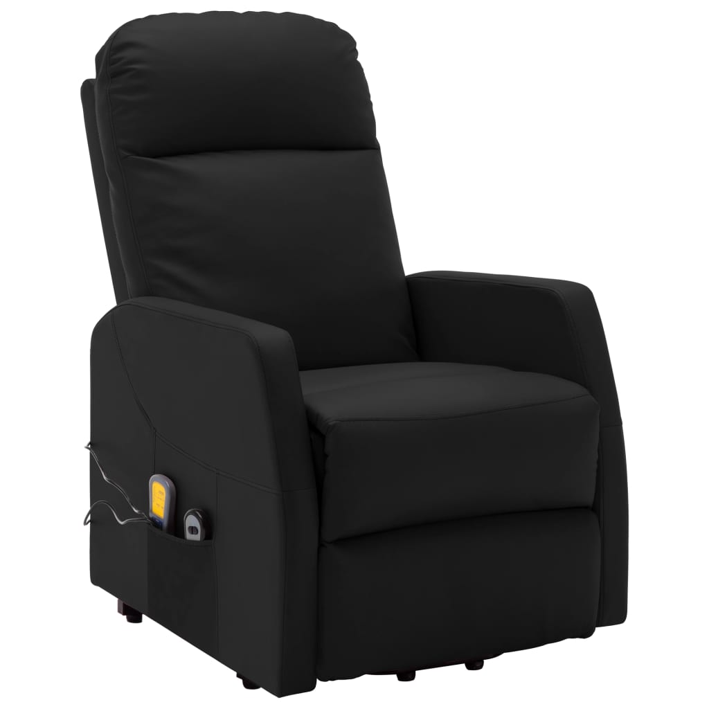 Massagesessel mit Aufstehhilfe Schwarz Kunstleder