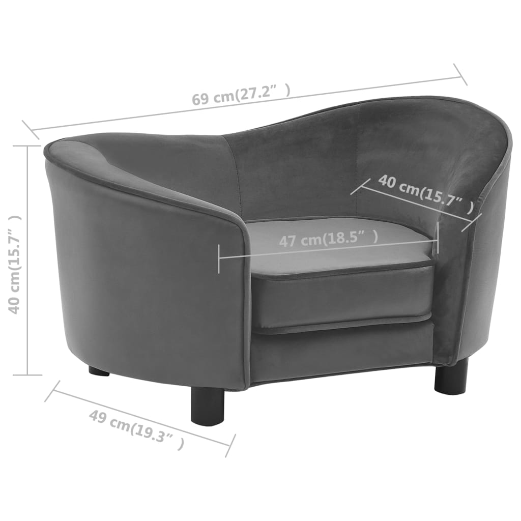 Dog sofa grey 69x49x40 cm plush and imitation leather