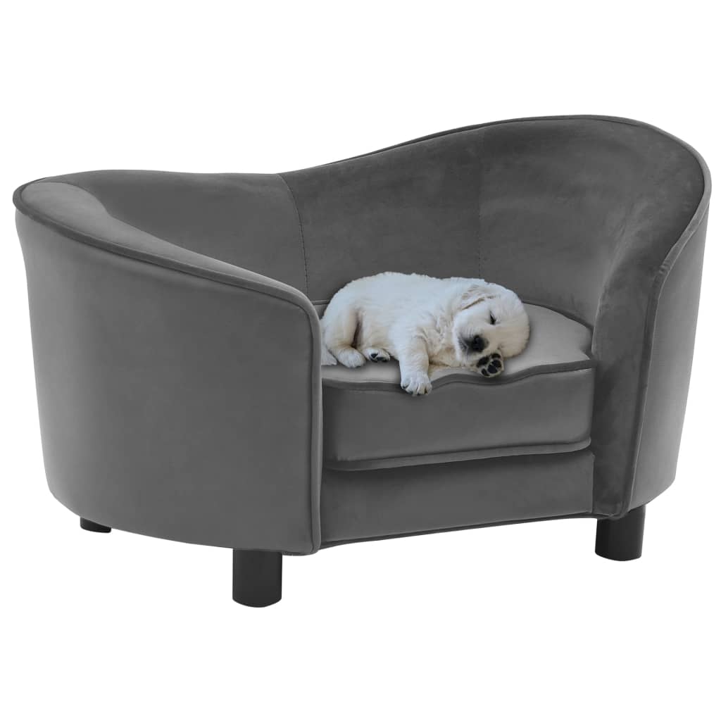 Dog sofa grey 69x49x40 cm plush and imitation leather