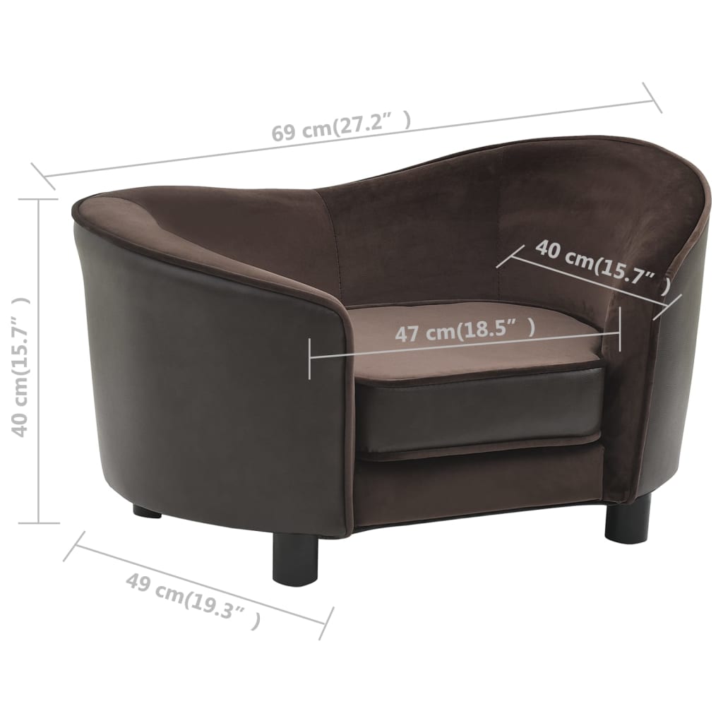 Dog sofa brown 69x49x40 cm plush and imitation leather