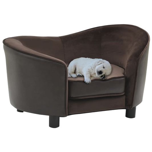 Dog sofa brown 69x49x40 cm plush and imitation leather