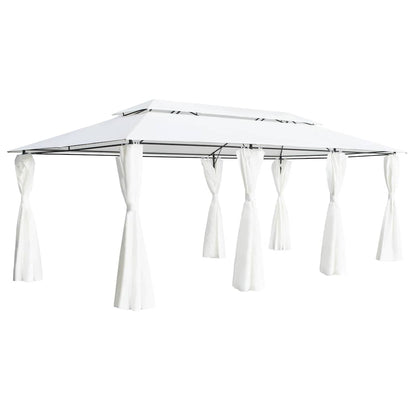 Pavillon mit Vorhängen 600x298x270 cm Weiß 180g/m²