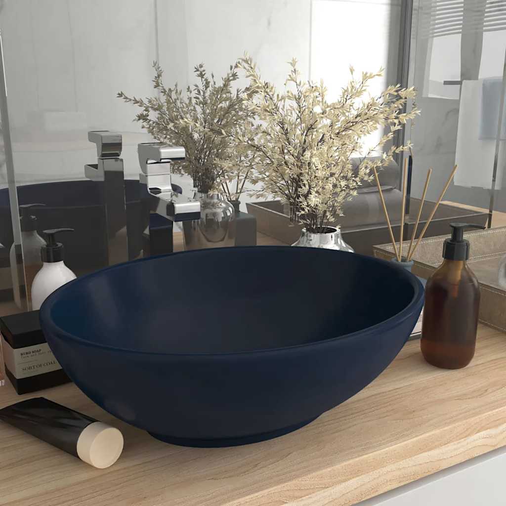 Luxuriöses Ovales Waschbecken Matt Dunkelblau 40x33 cm Keramik
