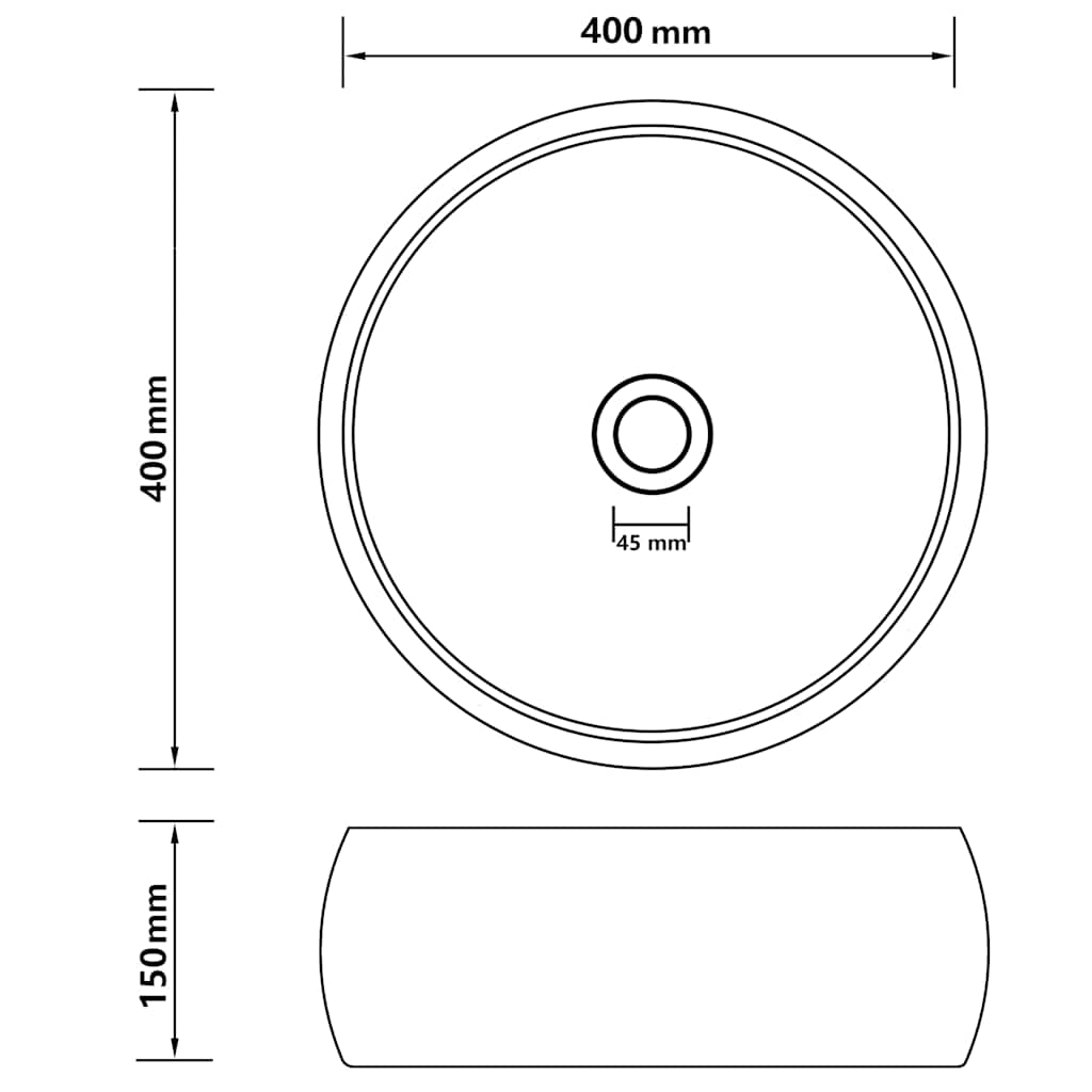 Luxuriöses Waschbecken Rund Matt Schwarz 40x15 cm Keramik