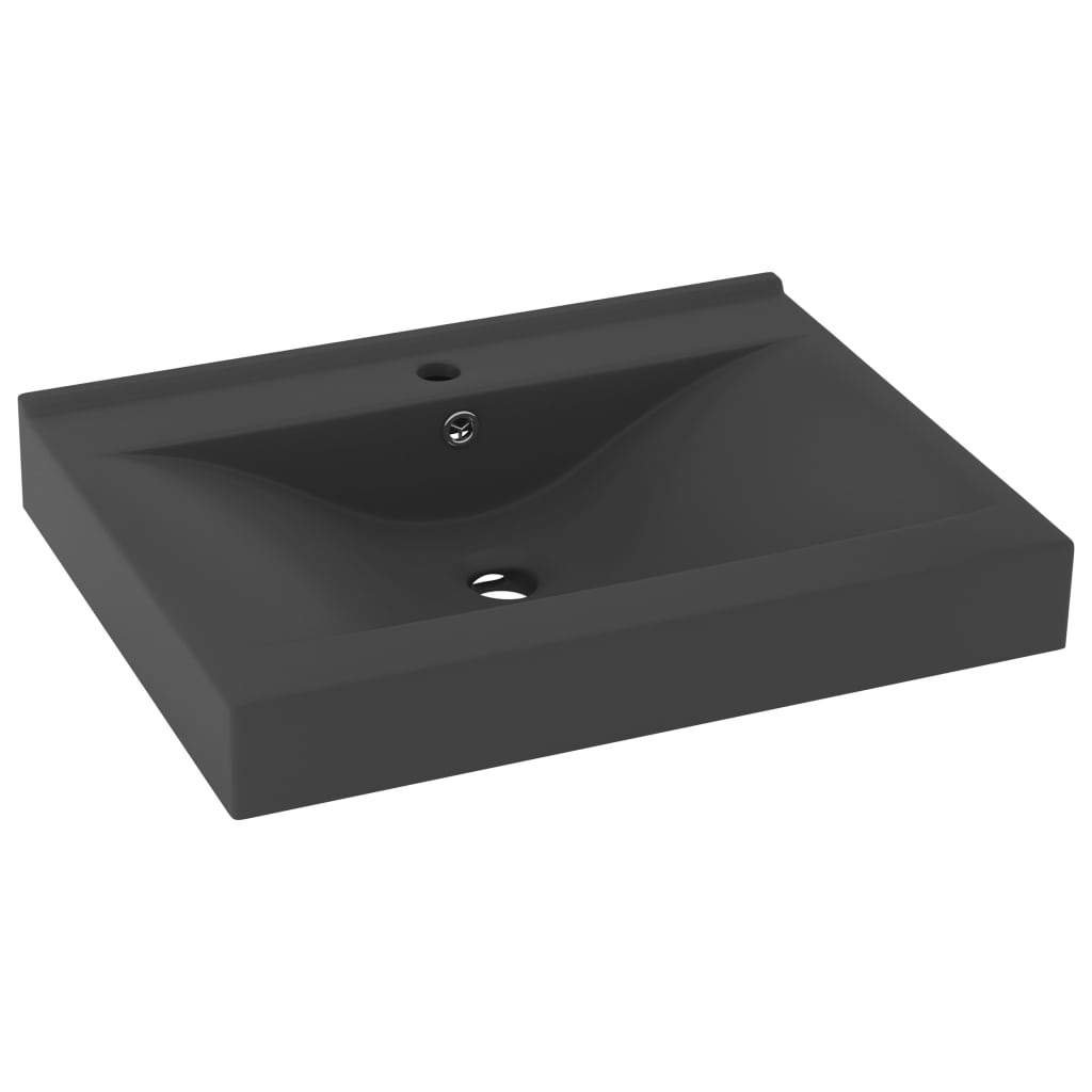 Luxus-Waschbecken mit Hahnloch Matt-Dunkelgrau 60x46 cm Keramik