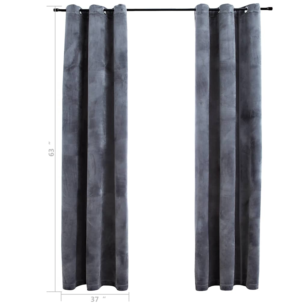 Blackout Curtains with Rings 2 pcs Anthracite 37"x63" Velvet (US only) - Untranslated