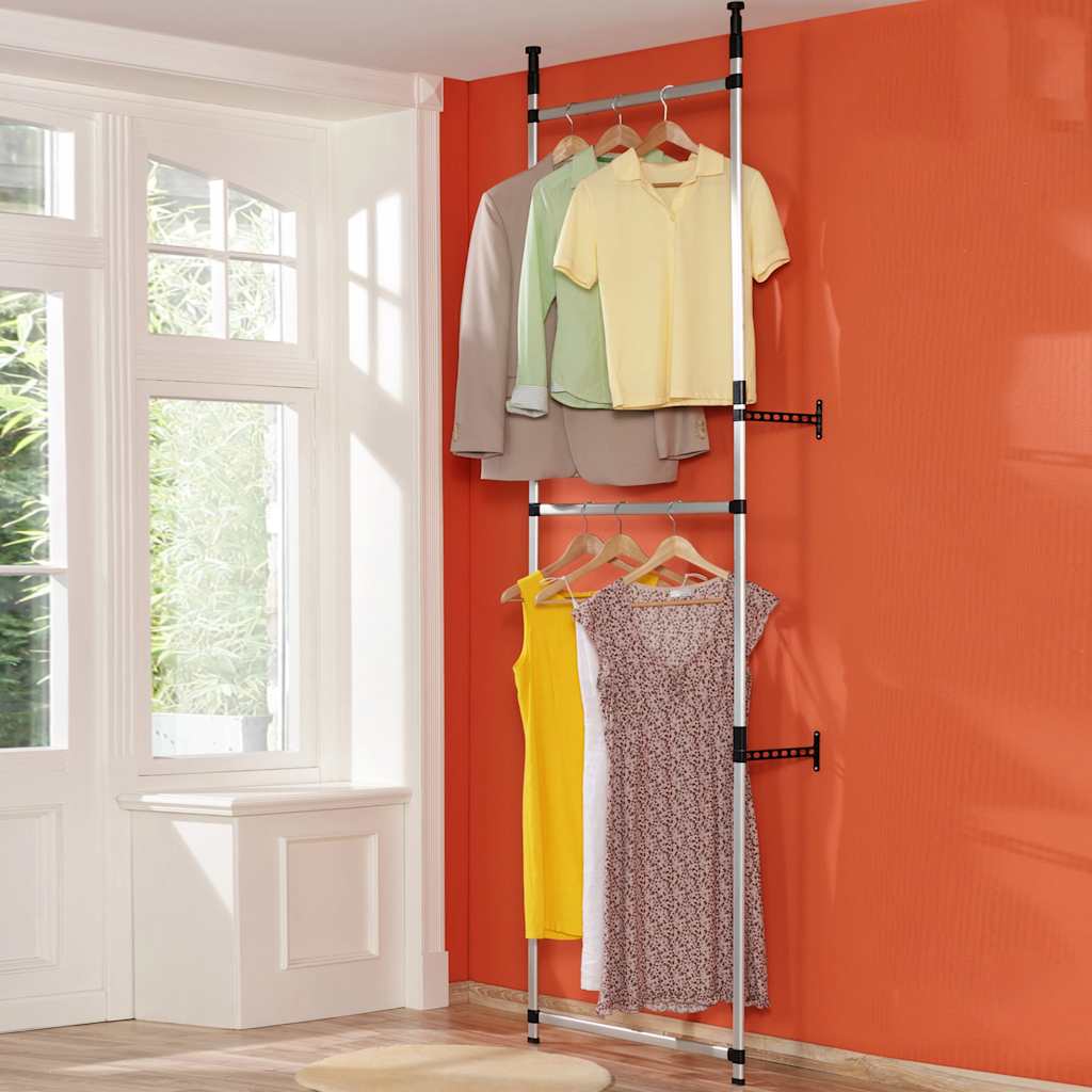 Teleskop-Garderobe mit Regalen Aluminium