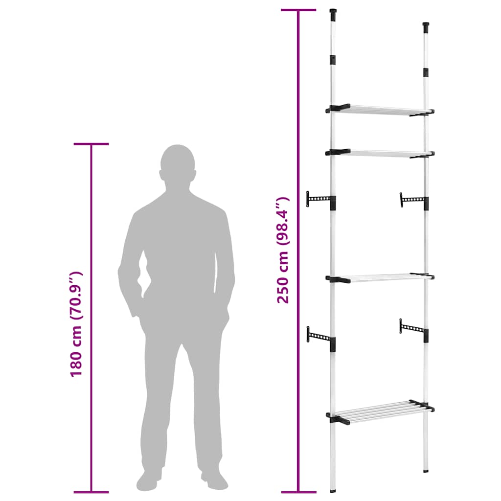 Teleskop-Garderobe mit Regalen Aluminium