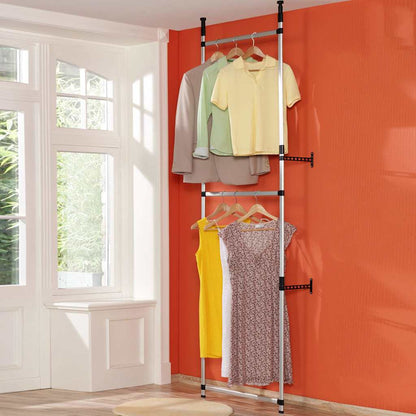 Teleskop-Garderobe mit Stangen und Regal Aluminium