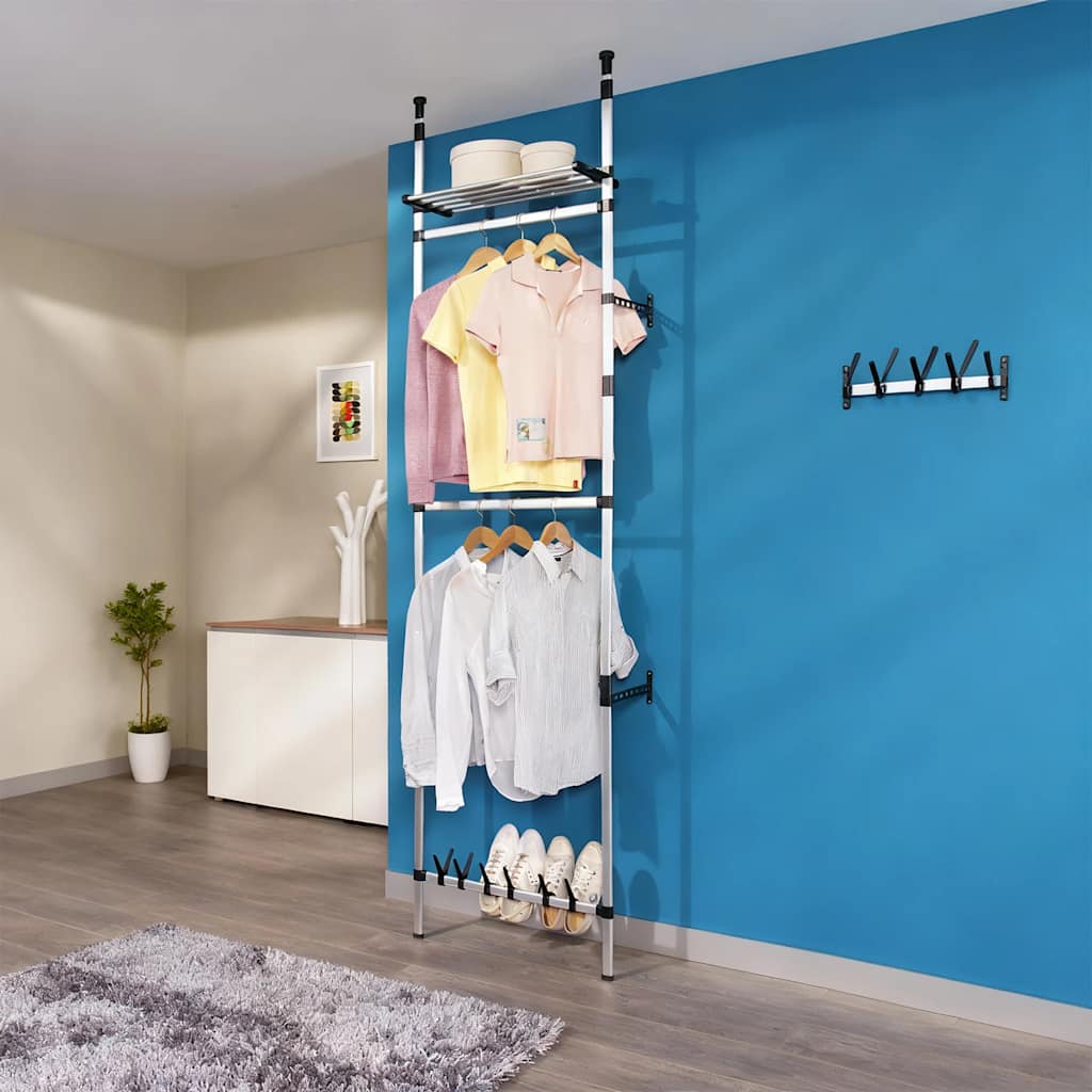 Teleskop-Garderobe mit Stangen und Regal Aluminium