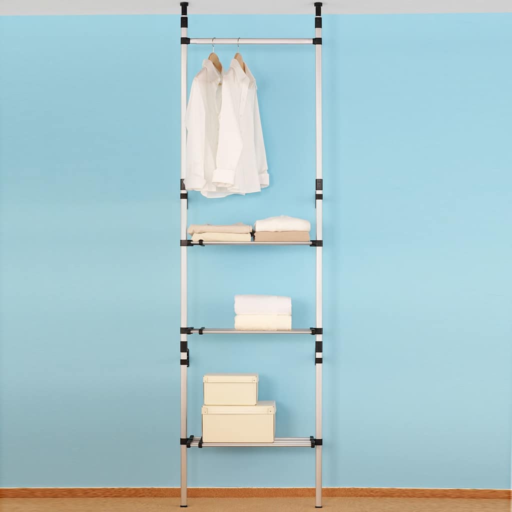 Teleskop-Garderobe mit Stangen und Regal Aluminium