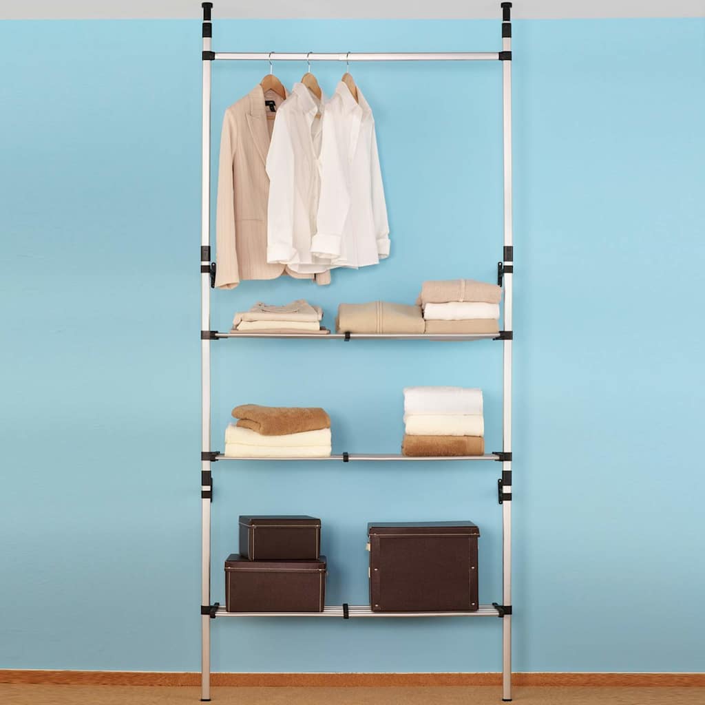 Teleskop-Garderobe mit Stangen und Regal Aluminium