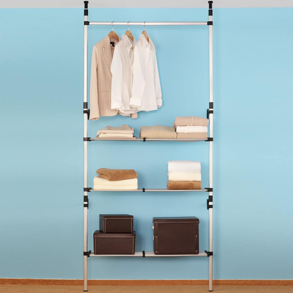 Teleskop-Garderobe mit Stangen und Regal Aluminium