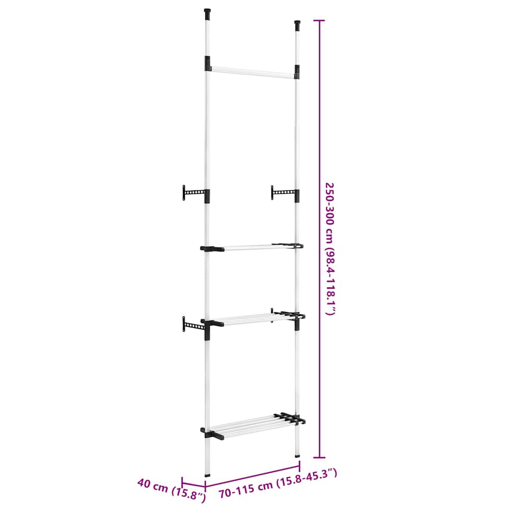 Teleskop-Garderobe mit Stangen und Regal Aluminium