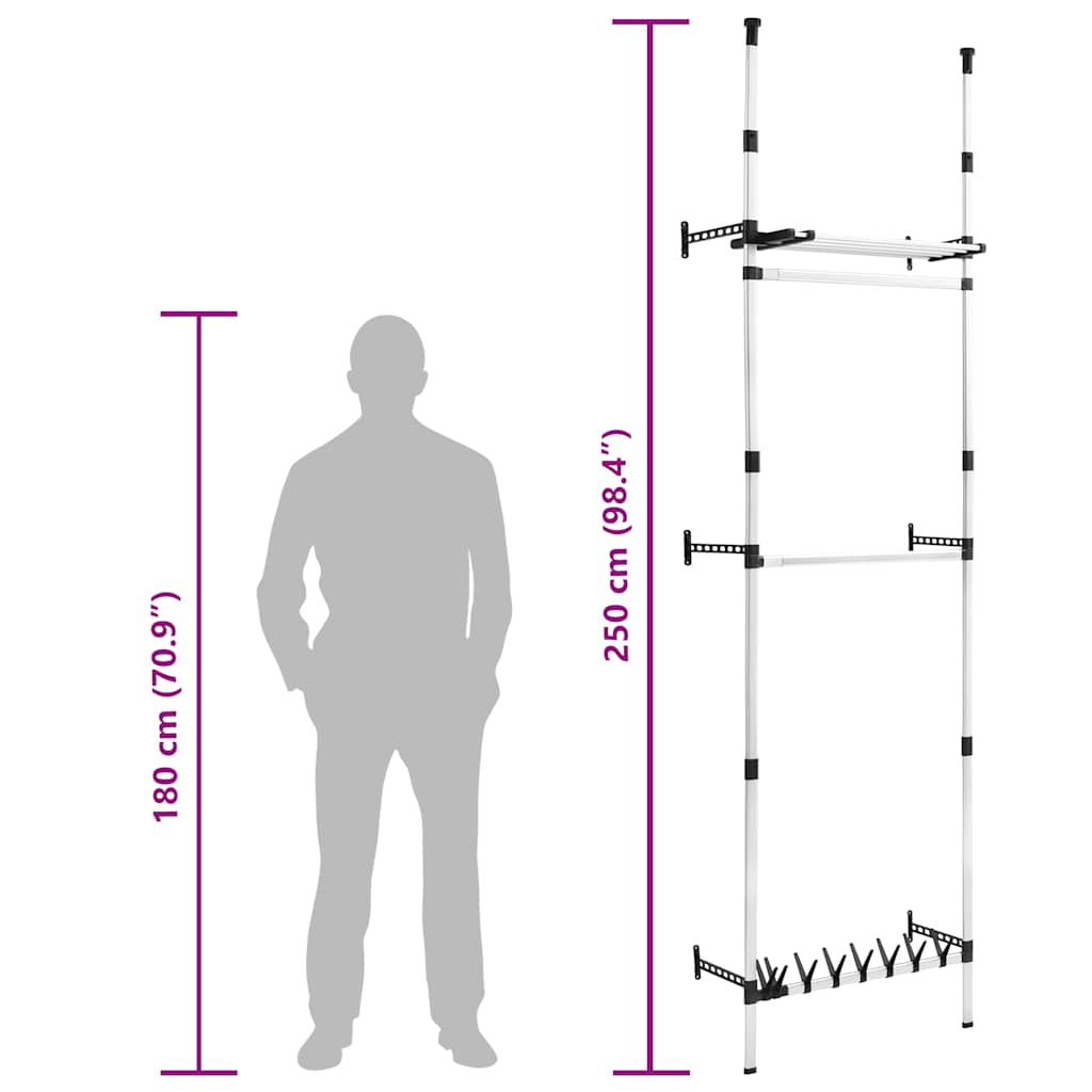 Teleskop-Garderobe mit Stangen und Regal Aluminium