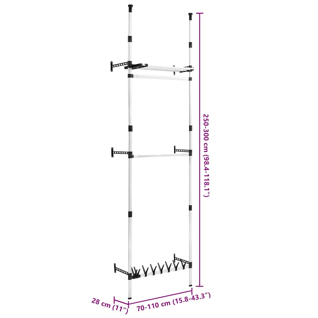 Teleskop-Garderobe mit Stangen und Regal Aluminium