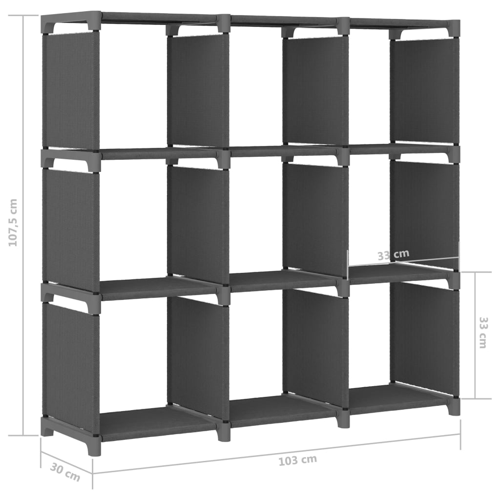 Würfelregal mit 9 Fächern Grau 103x30x107,5 cm Stoff