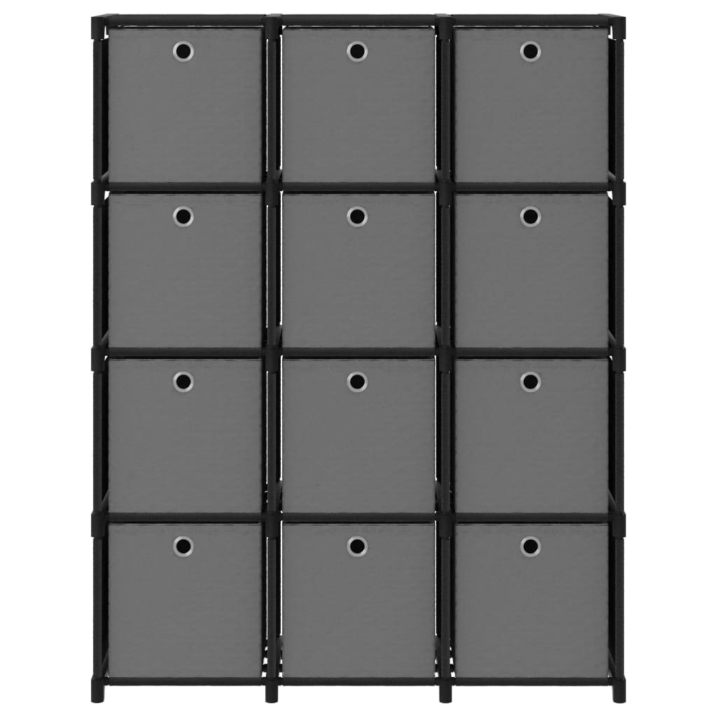 Würfel-Regal mit Boxen 12 Fächer Schwarz 103x30x141 cm Stoff
