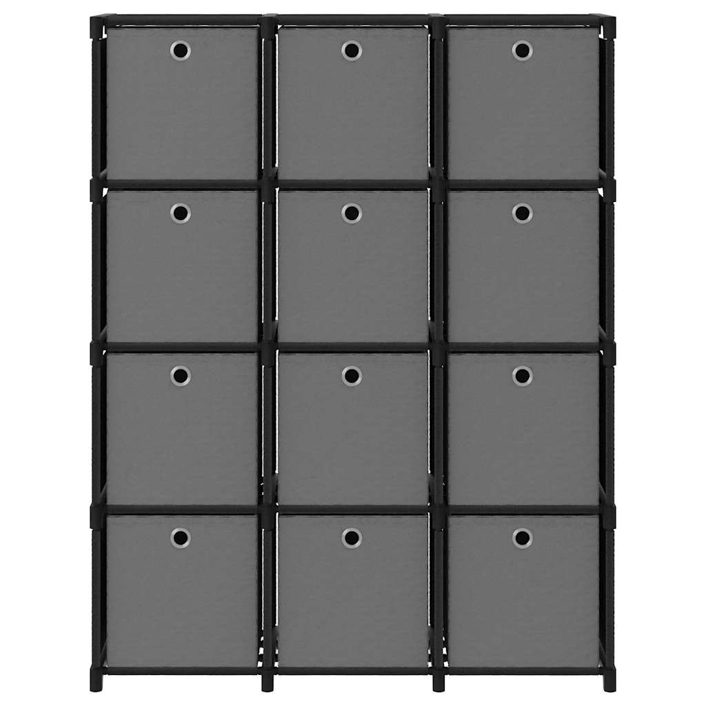 Würfel-Regal mit Boxen 12 Fächer Schwarz 103x30x141 cm Stoff