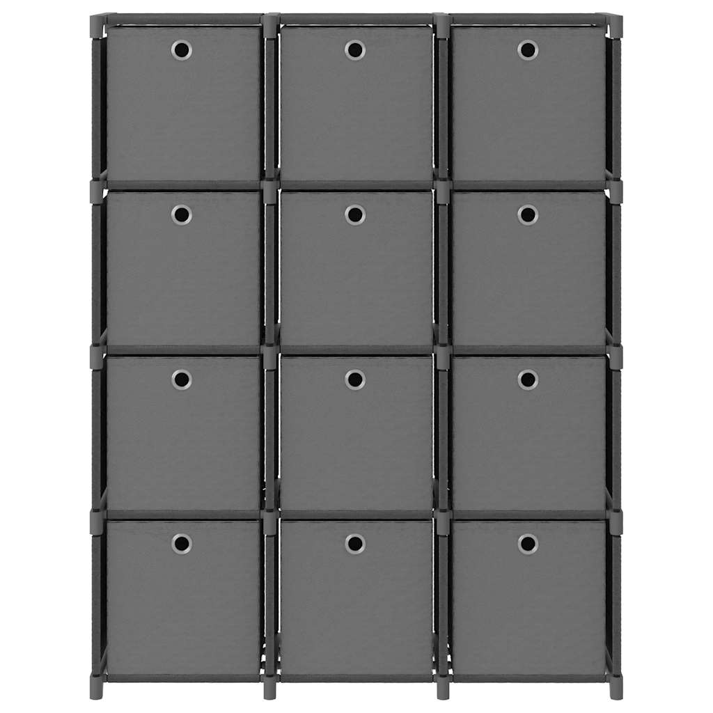Würfel-Regal mit Boxen 12 Fächer Grau 103x30x141 cm Stoff
