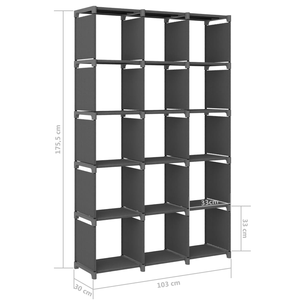 Würfel-Regal 15 Fächer Grau 103x30x175,5 cm Stoff