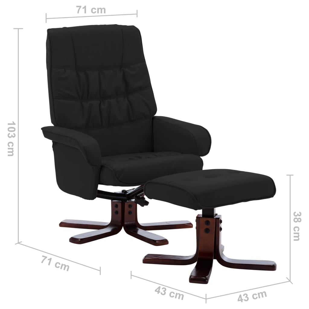 Liegesessel mit Fußhocker Schwarz Kunstleder
