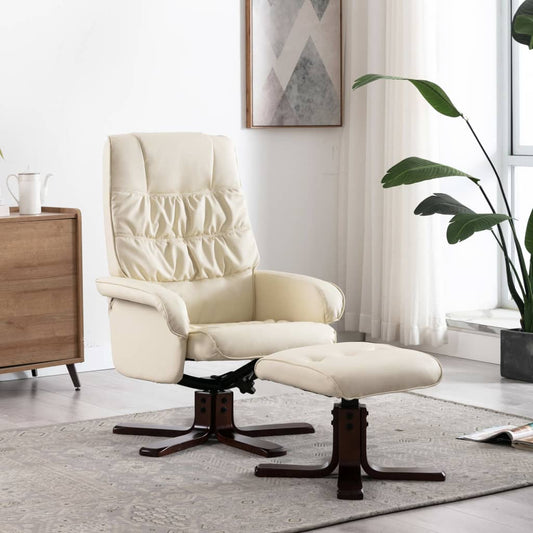 Liegesessel mit Fußhocker Creme Kunstleder