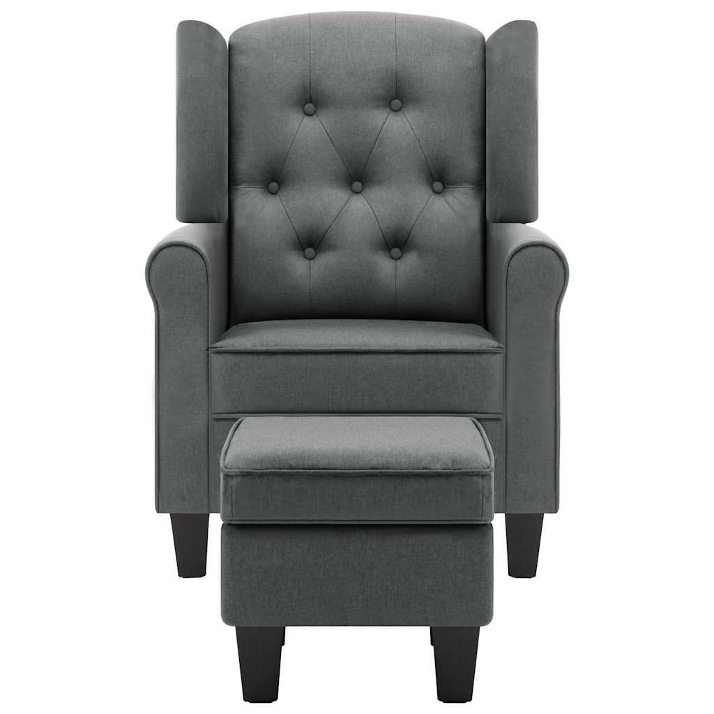 Sessel mit Fußhocker Hellgrau Stoff