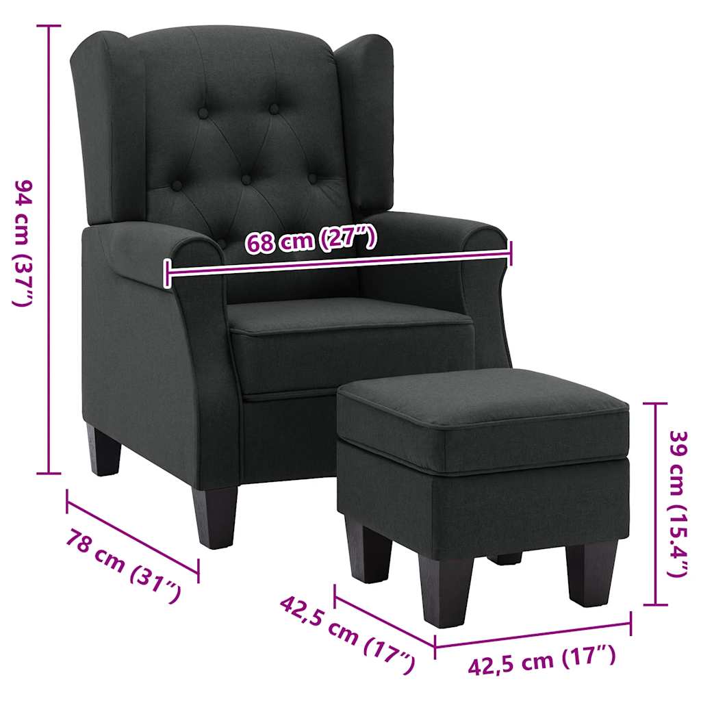 Sessel mit Fußhocker Dunkelgrau Stoff